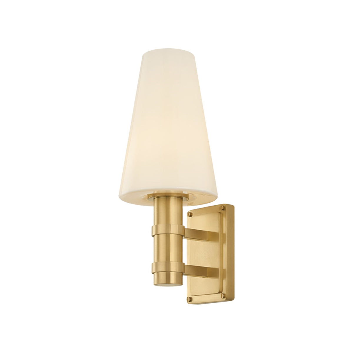 Hudson Valley Glenwood Lake 12in 1-Light Wall Sconce | Art Deco Aged Brass and Opal Shiny Glass | Bathroom & Hallway | 4.75 x 12 in | Model 3871-AGB