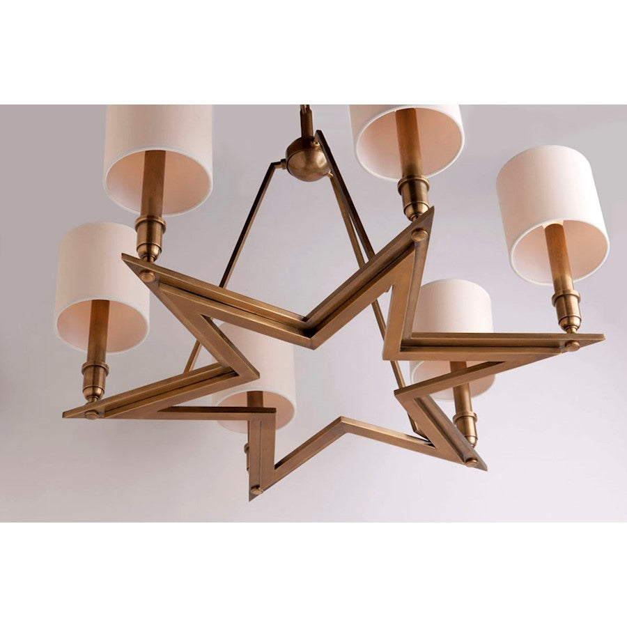 6 Light Chandelier, Aged Brass