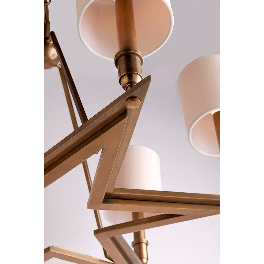 6 Light Chandelier, Aged Brass