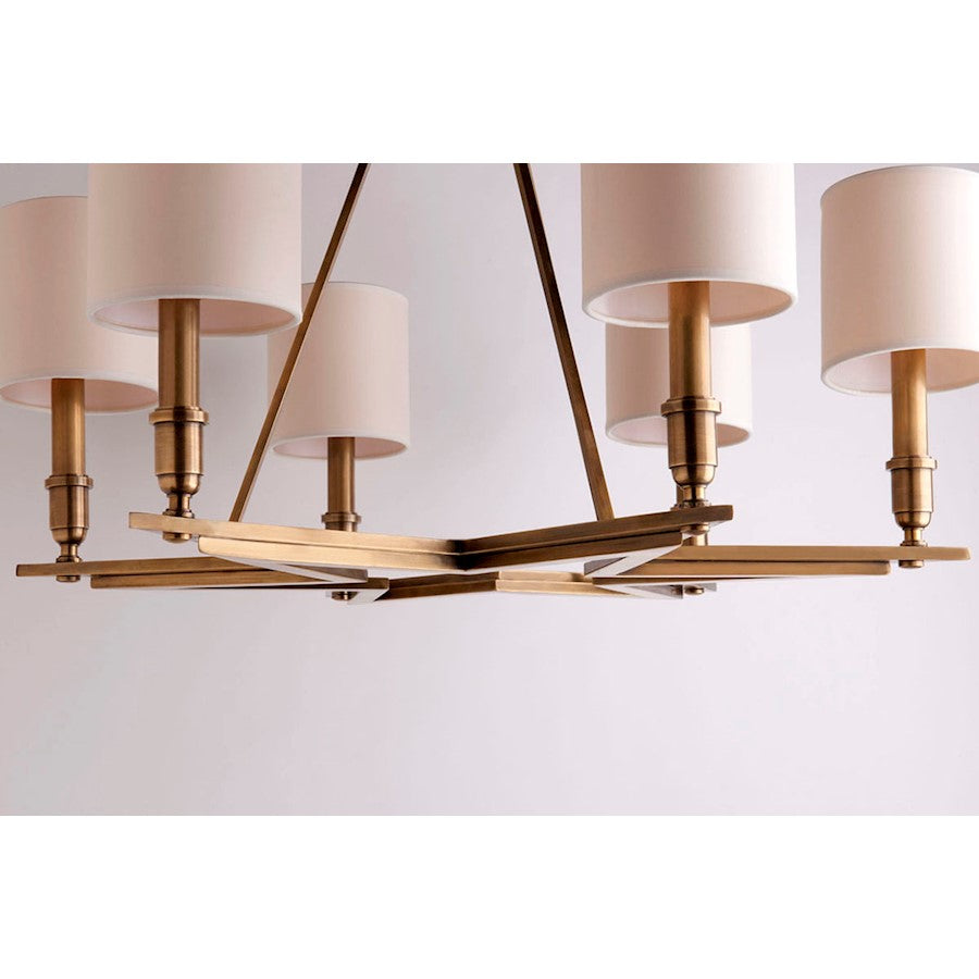 6 Light Chandelier, Aged Brass