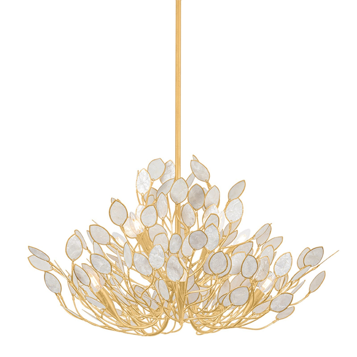 Hudson Valley Eastview 37in 10-Light Chandelier | Vintage Gold Leaf and Capiz Natural Marine | Dining Room & Foyer | 37 x 23.5 in | Model 4143-VGL