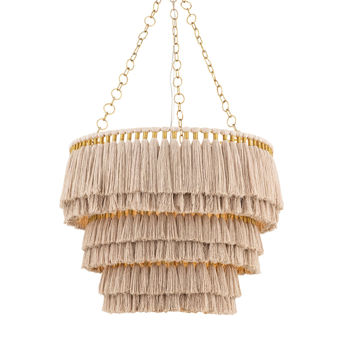 Hudson Valley High Falls 37in 18-Light Chandelier | Aged Brass and Cotton Tassel Natural Woven | Dining Room & Foyer | Model 4219-AGB