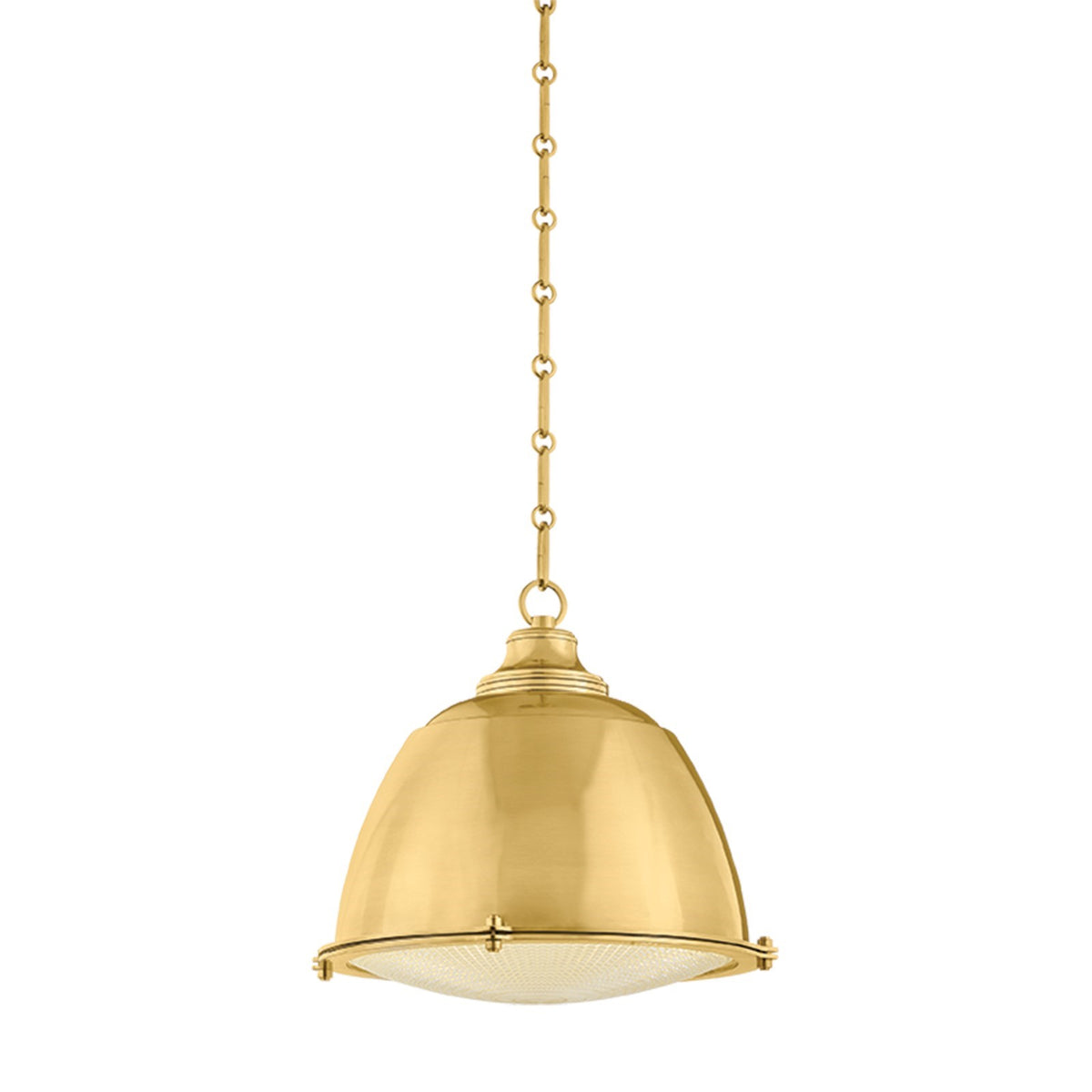 Hudson Valley Milltown 14in 1-Light Pendant | Industrial Aged Brass and Holophane Glass | Kitchen Island & Dining Room | Model 4517-AGB