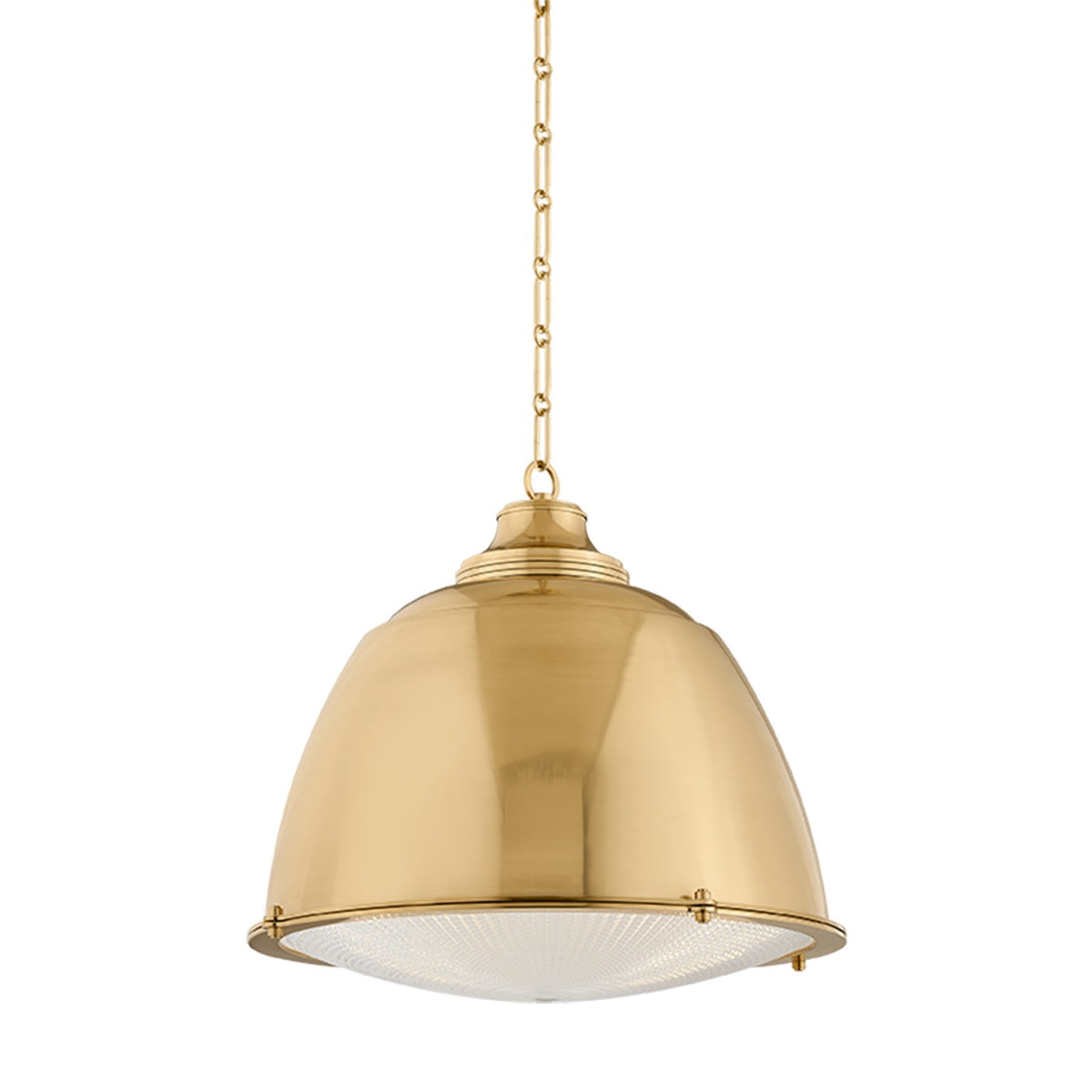Hudson Valley Milltown 19.75in 1-Light Pendant | Industrial Aged Brass and Holophane Glass | Kitchen Island & Dining Room | Model 4522-AGB