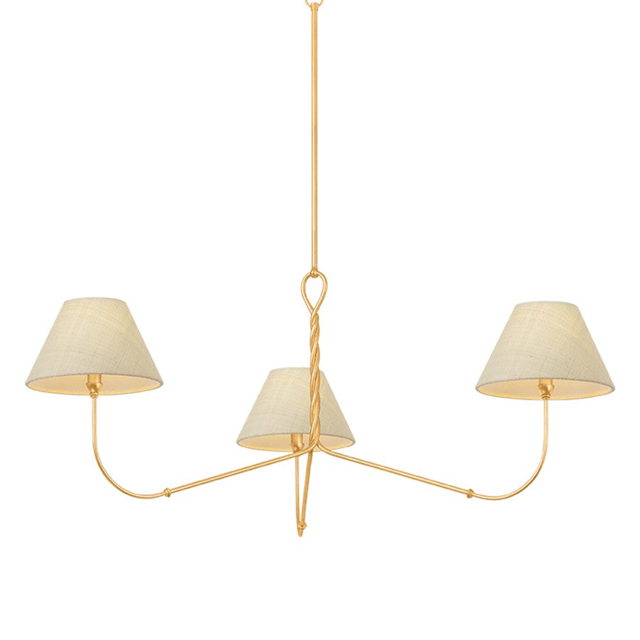 Hudson Valley Dekalb 3 Light Chandelier, Vintage Gold Leaf/Saguran - 4548-VGL