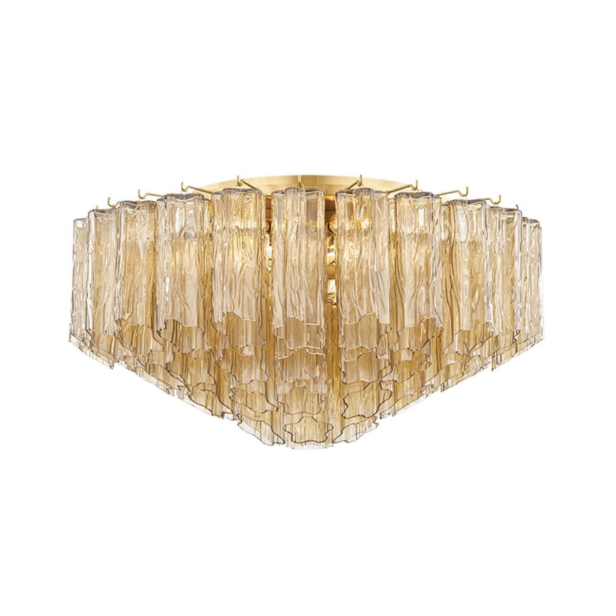 Hudson Valley Watertown 28in 6-Light Flush Mount | Art Deco Aged Brass and Champagne Tronchi Glass | Dining Room & Bedroom | Model 4907-AGB