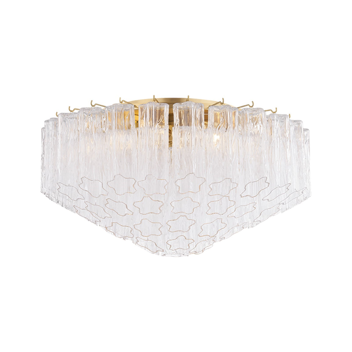 Hudson Valley Watertown 27in 6-Light Flush Mount | Art Deco Aged Brass and Clear Tronchi Glass | Bedroom & Hallway | 27.5 x 14.5 in | Model 4907A-AGB