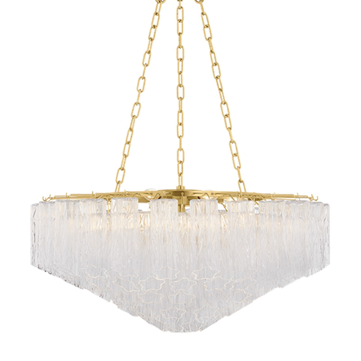 Hudson Valley Watertown 33in 9-Light Chandelier | Art Deco Aged Brass and Clear Tronchi Glass | Dining Room & Foyer | 33 x 15 in | Model 4909A-AGB