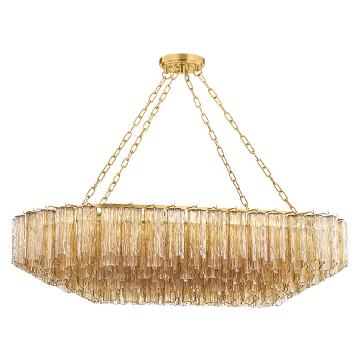 Hudson Valley Watertown 28in 12-Light Linear Chandelier | Art Deco Aged Brass and Champagne Tronchi Glass | Dining Room & Kitchen | Model 4920-AGB