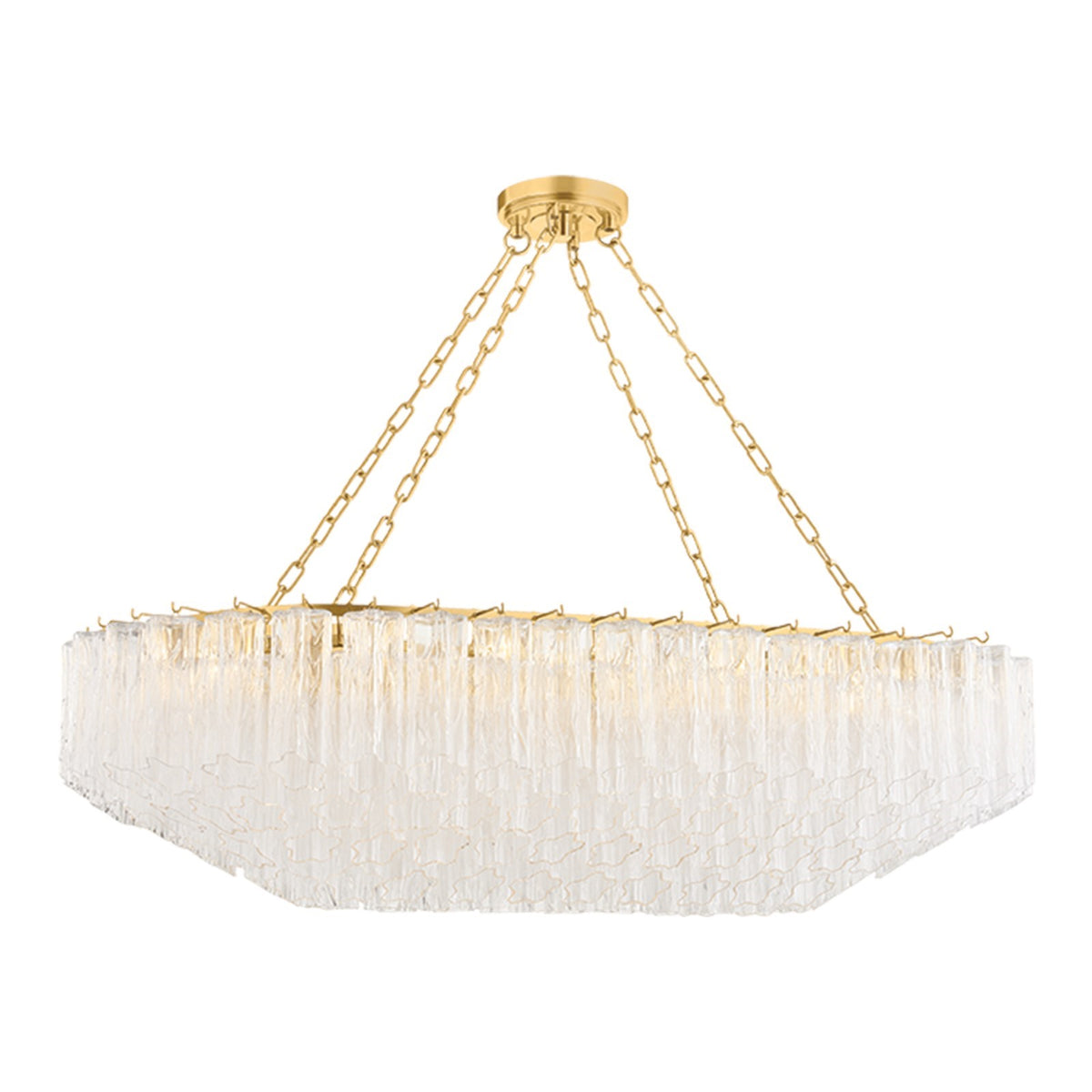 Hudson Valley Watertown 28in 12-Light Linear Chandelier | Art Deco Aged Brass and Clear Tronchi Glass | Dining Room & Kitchen | Model 4920A-AGB