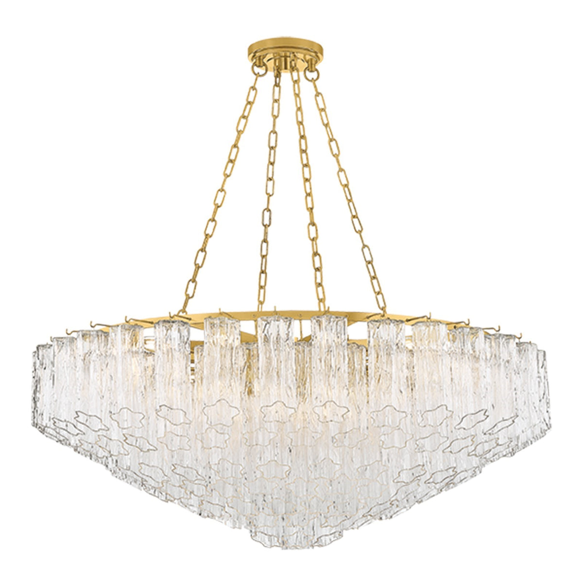 Hudson Valley Watertown 46in 21-Light Chandelier | Art Deco Aged Brass and Clear Tronchi Glass | Dining Room & Foyer | 46 x 18.5 in | Model 4921A-AGB