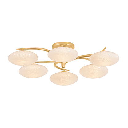 Hudson Valley Bayberry 6 Light Semi Flush, Vintage Gold Leaf/Cloud - 5006-VGL