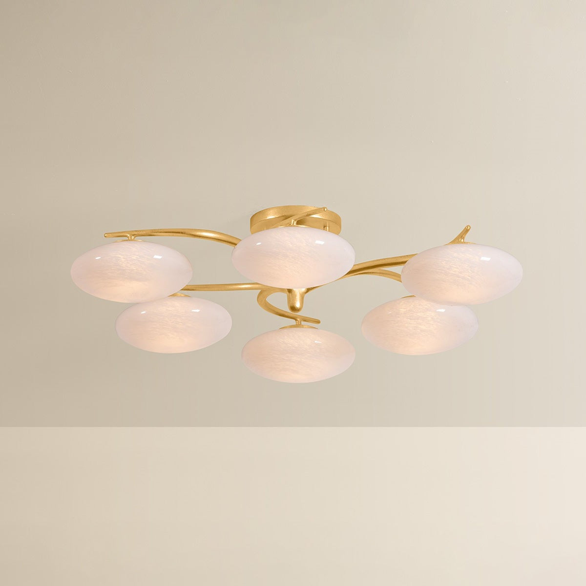 Hudson Valley Bayberry 6 Light Semi Flush, Vintage Gold Leaf/Cloud - 5006-VGL