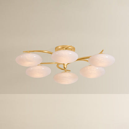 Hudson Valley Bayberry 6 Light Semi Flush, Vintage Gold Leaf/Cloud - 5006-VGL