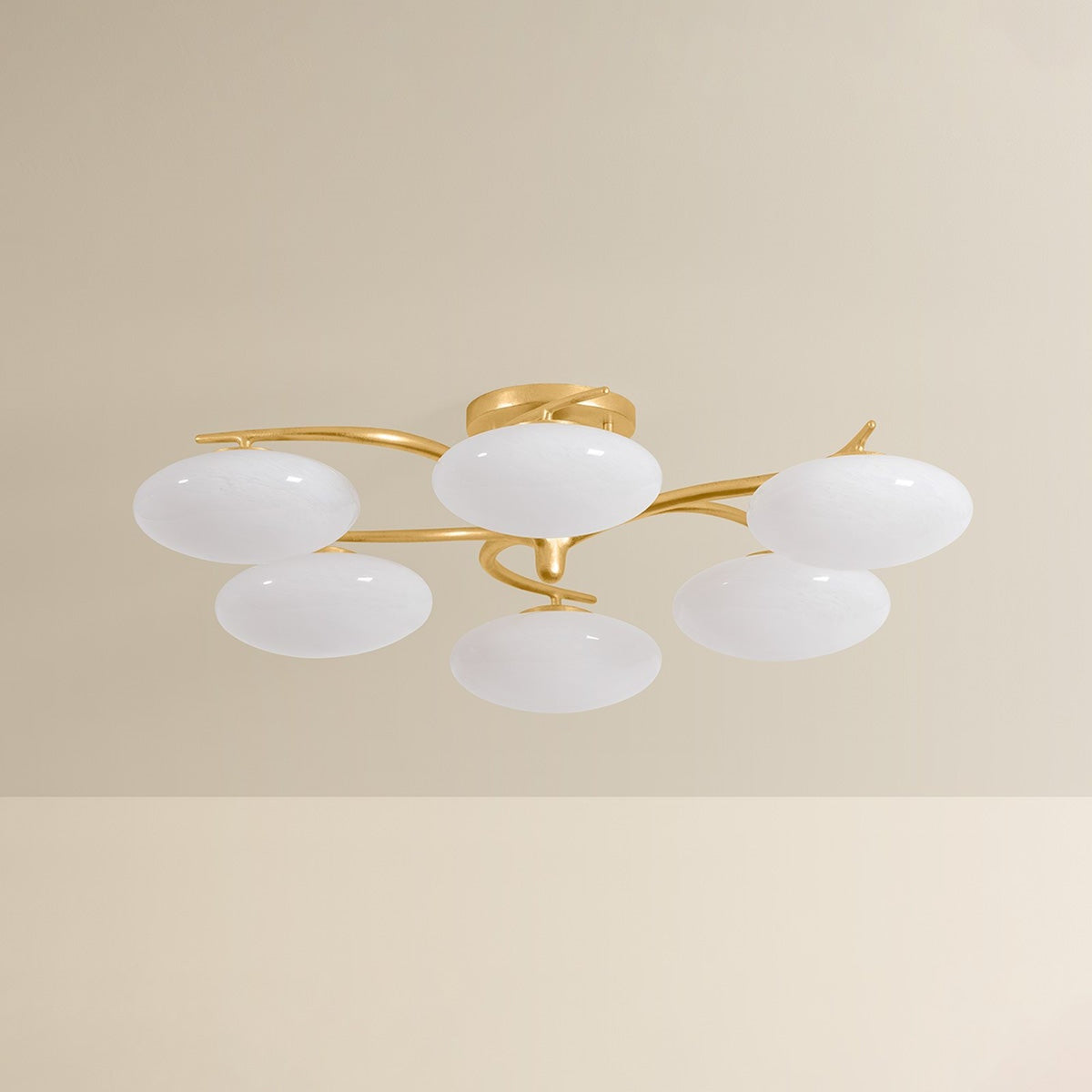 Hudson Valley Bayberry 6 Light Semi Flush, Vintage Gold Leaf/Cloud - 5006-VGL