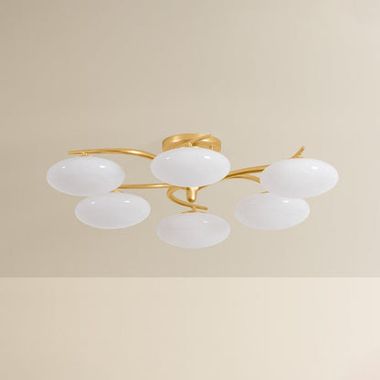 Hudson Valley Bayberry 6 Light Semi Flush, Vintage Gold Leaf/Cloud - 5006-VGL