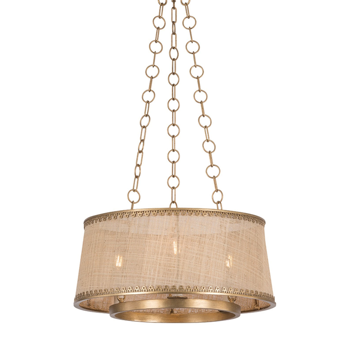 Hudson Valley Haines Falls 20in 3-Light Pendant | Vintage Patina Gold Leaf and Natural Raffia Woven Shade | Dining Room & Kitchen | Model 5263-PGL