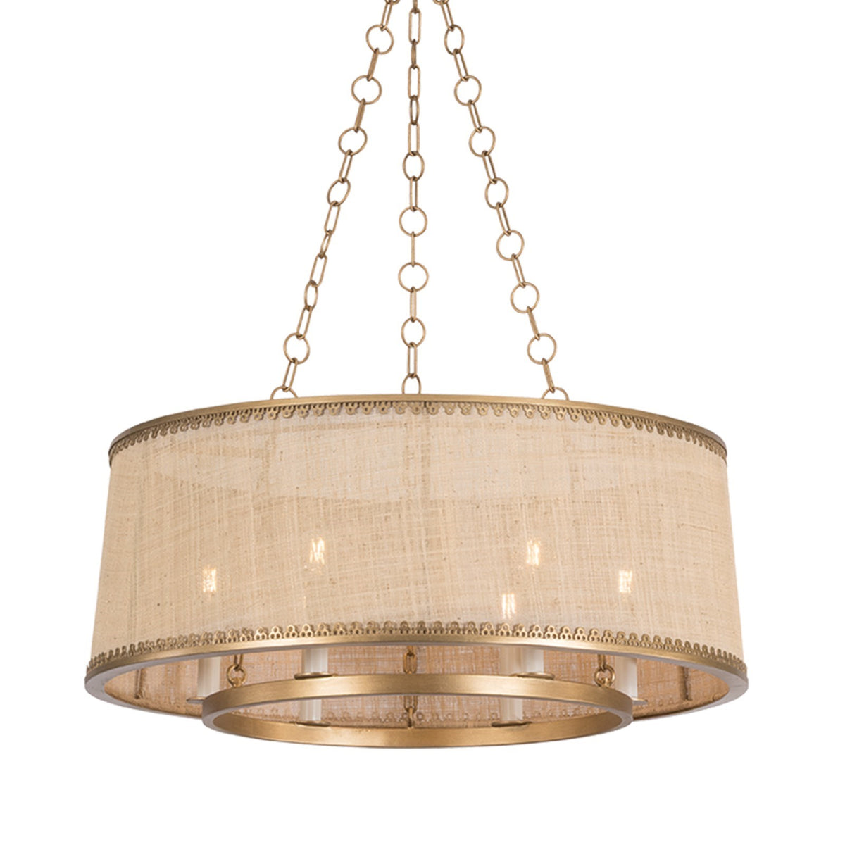 Hudson Valley Haines Falls 30in 6-Light Pendant | Vintage Patina Gold Leaf and Natural Raffia Woven | Dining Room & Foyer | Model 5266-PGL