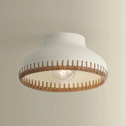 Hudson Valley Southfields 1Lt Flush Mount, Brass/Rattan Weave
