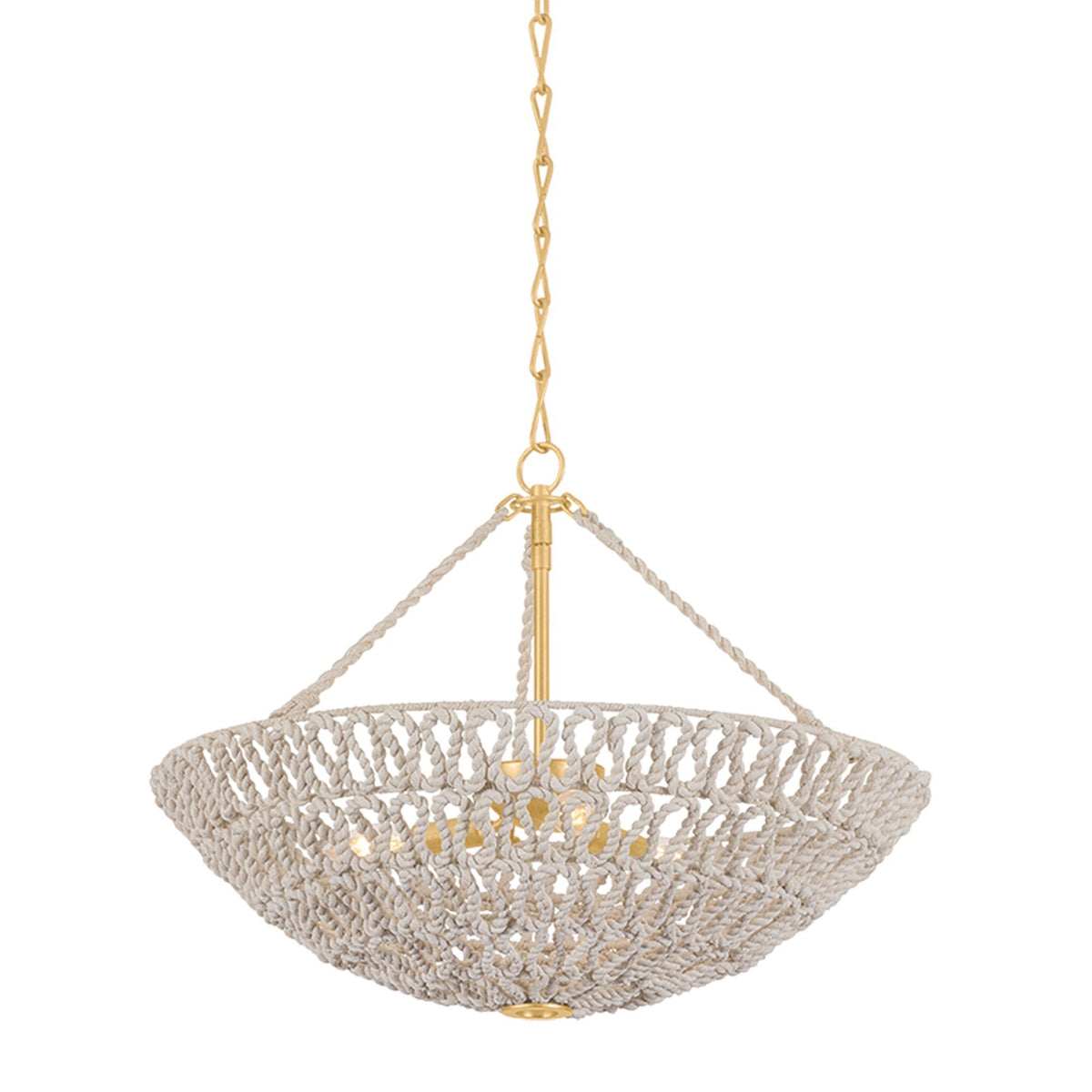 Hudson Valley Pleasant Plains 24in 3-Light Chandelier | Coastal Vintage Gold Leaf and Natural Abaca Rope | Dining Room & Kitchen | Model 5426-VGL