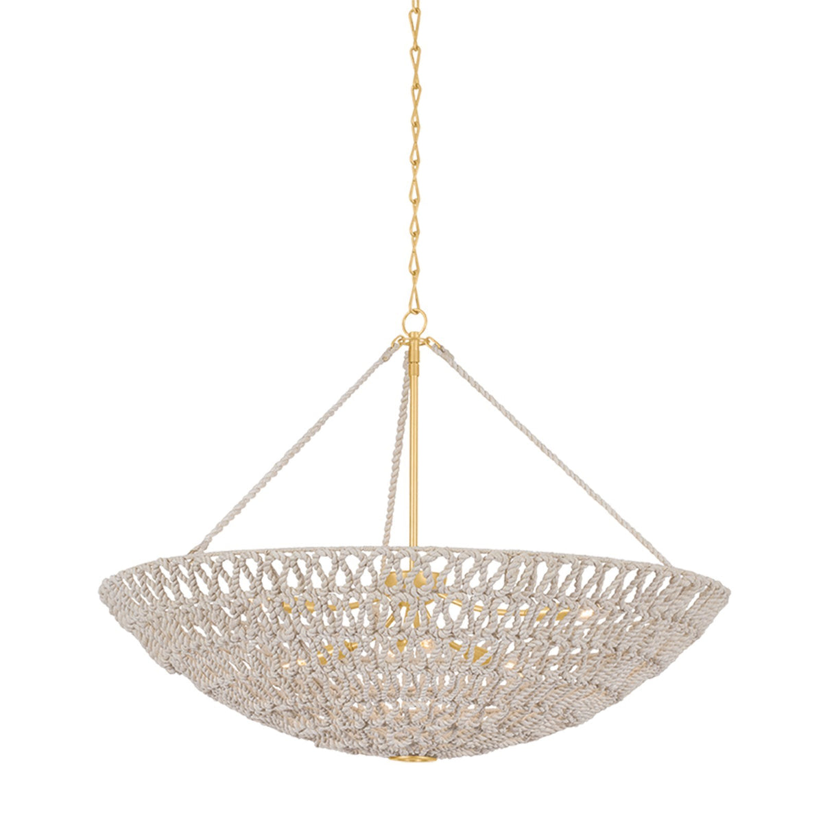 Hudson Valley Pleasant Plains 36in 6-Light Chandelier | Natural Abaca Rope Vintage Gold Leaf | Dining Room & Foyer | 36.5 x 25.5 in | Model 5437-VGL