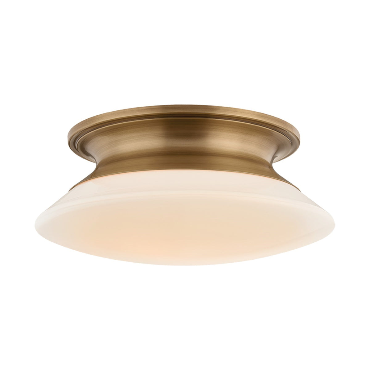Hudson Valley Crompond 12in 2-Light Flush Mount | Transitional Patina Brass and Opal Glossy Glass | Bedroom & Hallway | 12 x 5 in | Model 5522-PBR