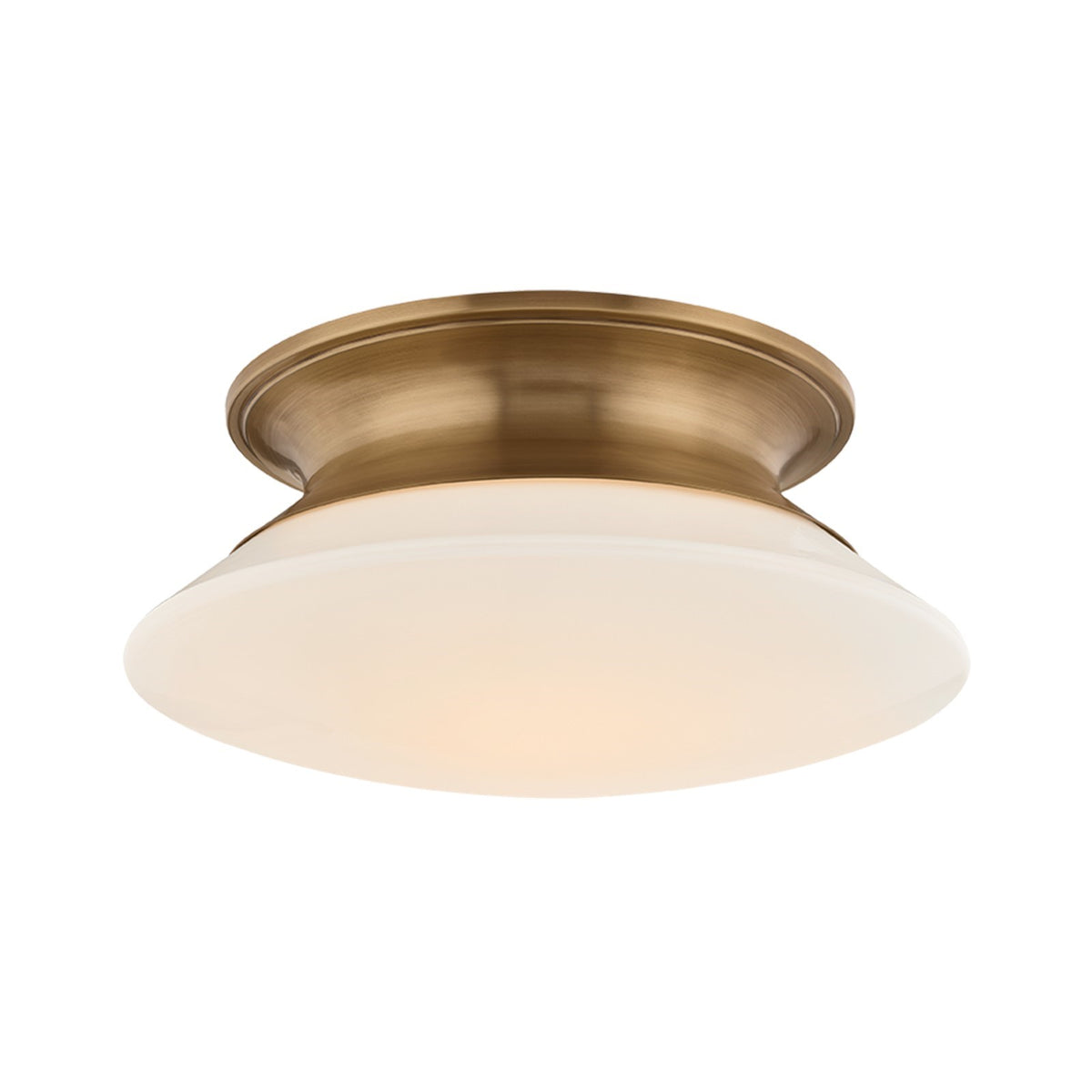 Hudson Valley Crompond 16in 3-Light Flush Mount | Transitional Patina Brass and Opal Glass | Bedroom & Hallway | 16 x 7 in | Model 5523-PBR