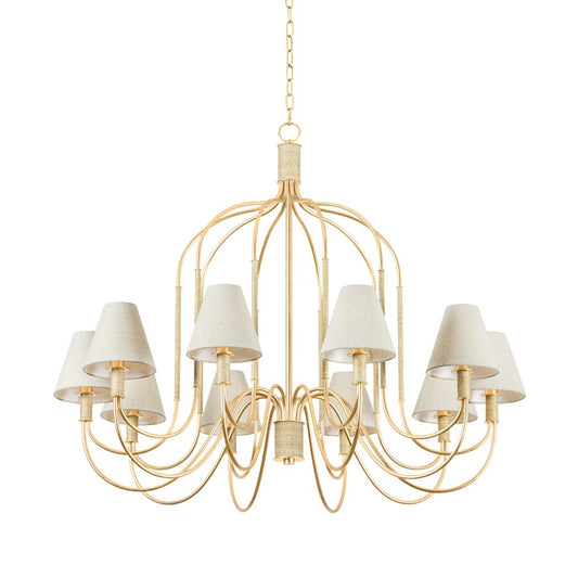 Hudson Valley Warrensburg 10Lt Chandelier, Gold Leaf/Natural Linen - 5744-VGL