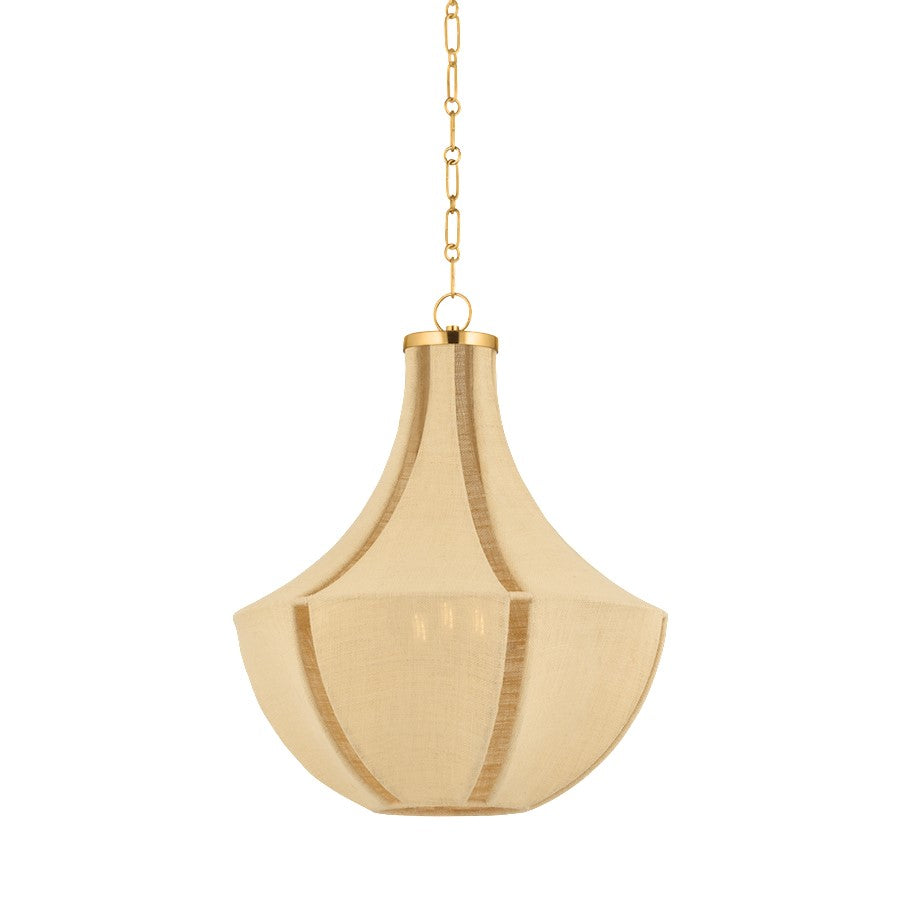 Hudson Valley Cascade Lake 3 Light Pendant, Aged Brass/Natural Cloth - 6603-AGB