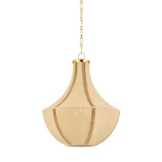Hudson Valley Cascade Lake 3 Light Pendant, Aged Brass/Natural Cloth - 6603-AGB