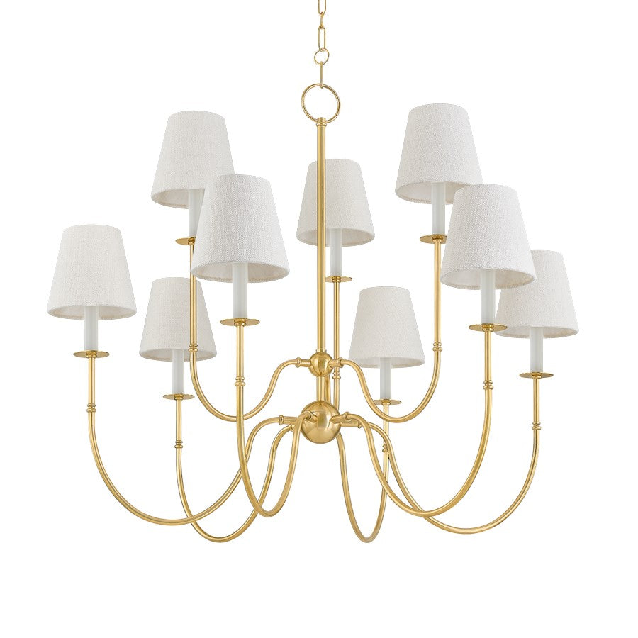 Hudson Valley Amina 9 Light Chandelier, Aged Brass/Textured Linen - 6939-AGB