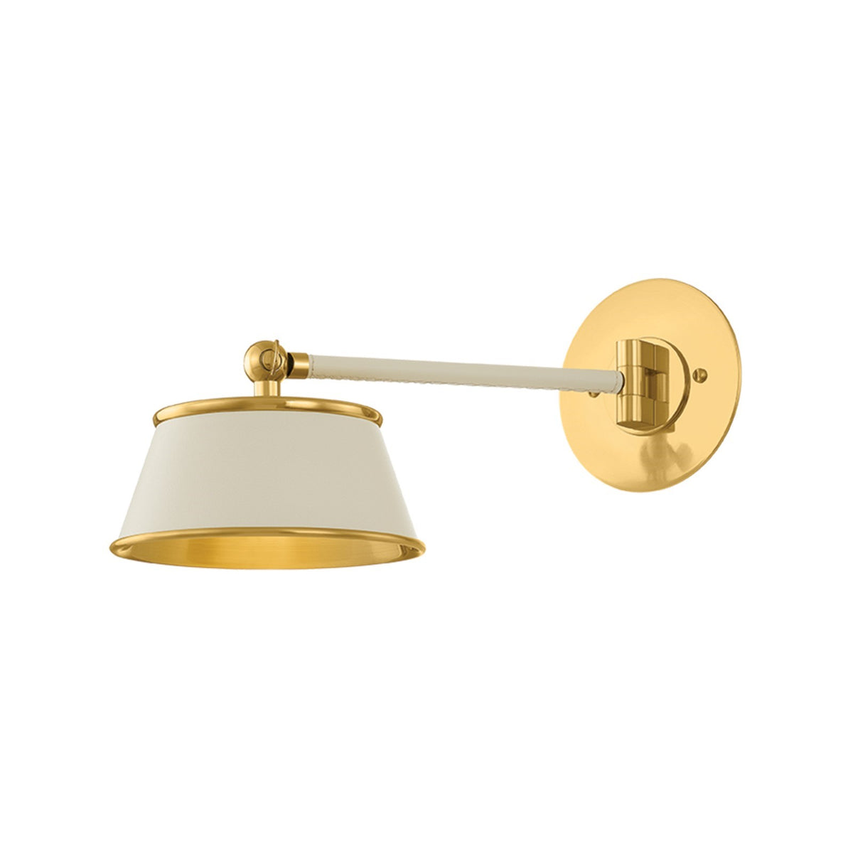 Hudson Valley Lanesville 1-Light Wall Sconce | Aged Brass and Cream Leather | Bedroom & Home Office | 6.5 x 6.75 in, 225 Lumens | Model 6981-AGB-CR