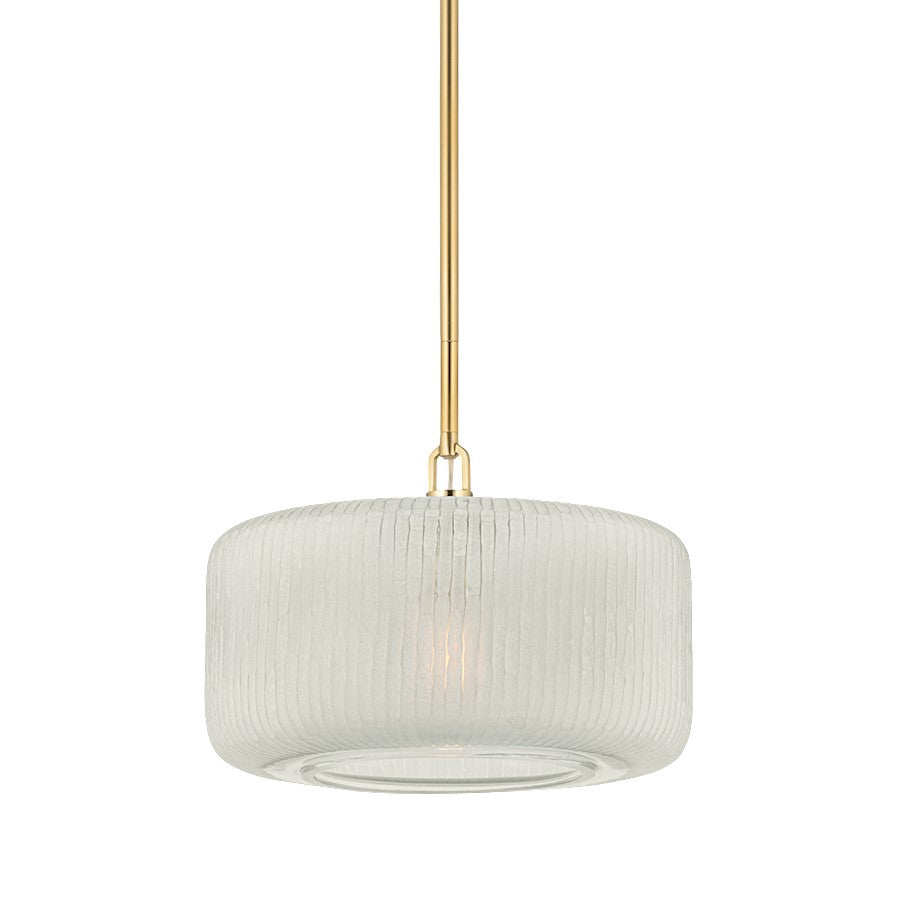 Hudson Valley Beechurst 1 Light 16" Pendant, Aged Brass/Clear Etched - 7017-AGB