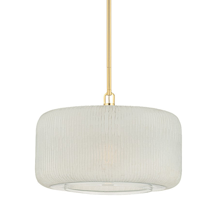 Hudson Valley Beechurst 1 Light 20" Pendant, Aged Brass/Clear Etched - 7020-AGB