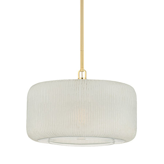 Hudson Valley Beechurst 1 Light 20" Pendant, Aged Brass/Clear Etched - 7020-AGB