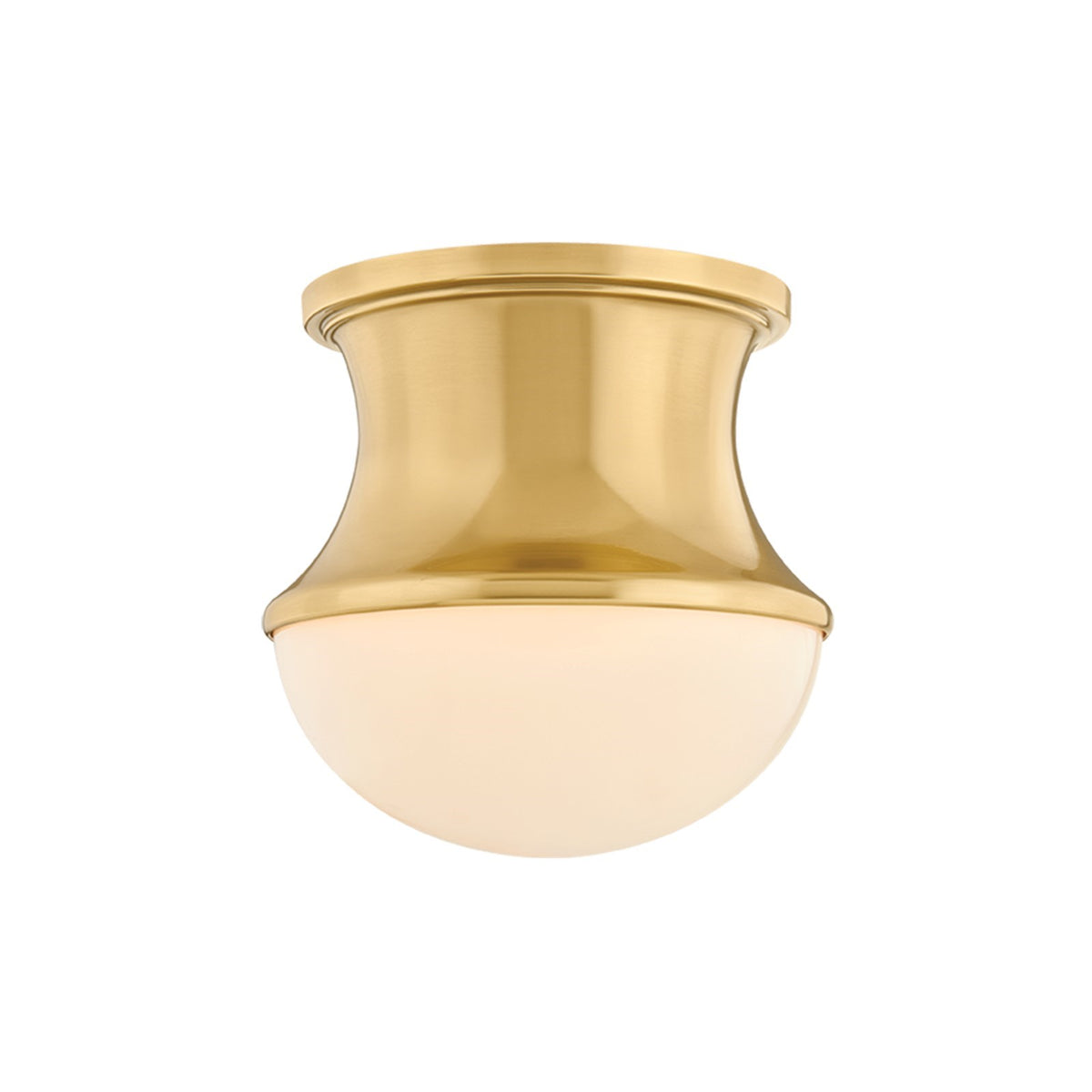 Hudson Valley Aldrich 6in 1-Light Flush Mount | Transitional Aged Brass and Opal Glossy Glass | Hallway & Bathroom | 6 x 6 in | Model 7241-AGB