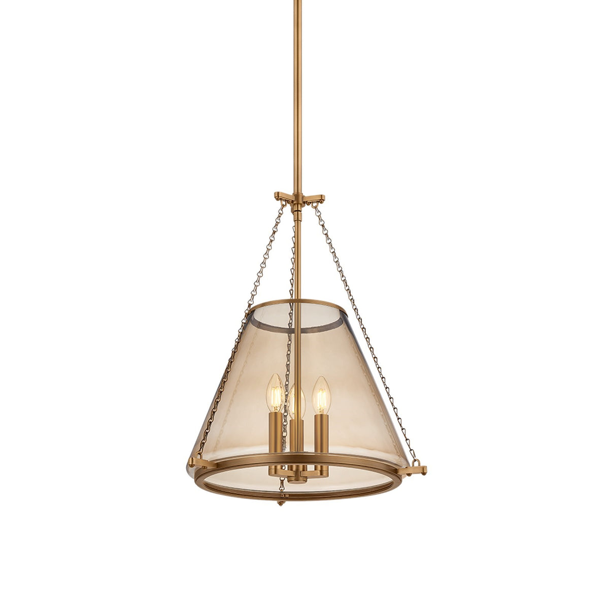 Hudson Valley Clark Heights 19in 3-Light Lantern | French Farmhouse Patina Brass and Light Bronze Glass | Kitchen & Dining Room | Model 7603-PBR