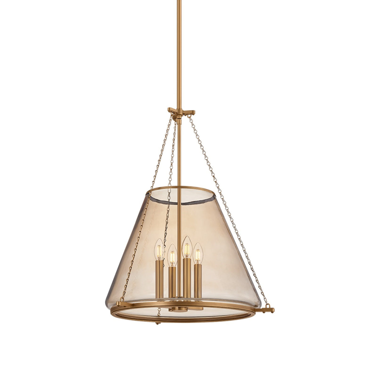 Hudson Valley Clark Heights 23in 4-Light Lantern Pendant | French Farmhouse Patina Brass and Light Bronze Glass | Kitchen Island | Model 7604-PBR