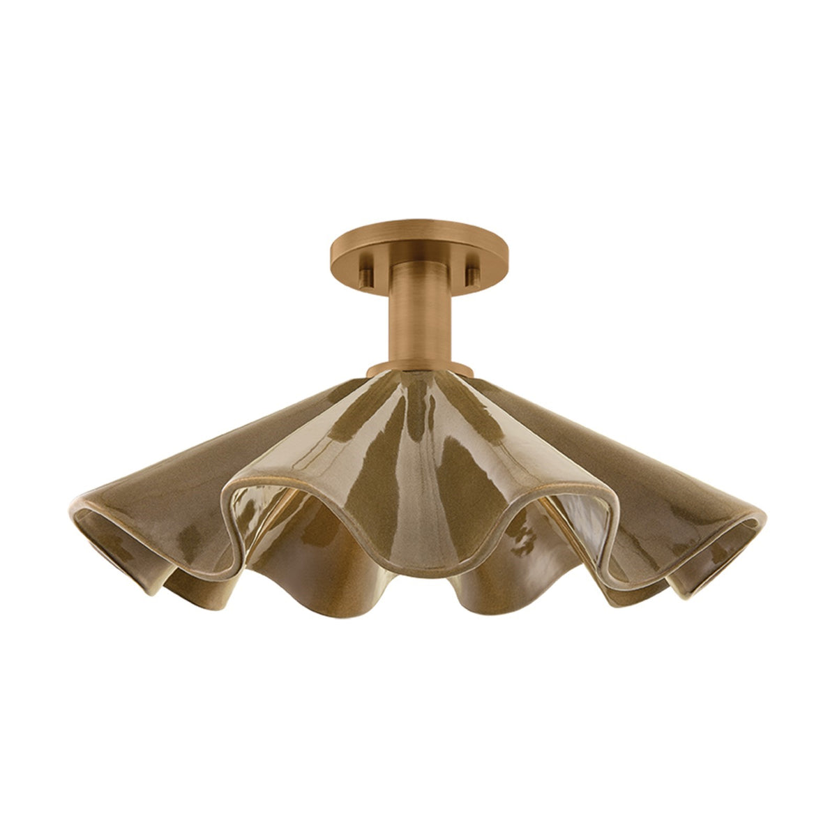 Hudson Valley Libertyville 18in 1-Light Semi Flush | Cottage Patina Brass and Light Nori Ceramic | Bedroom & Hallway | Model 8018-PBR-LNC