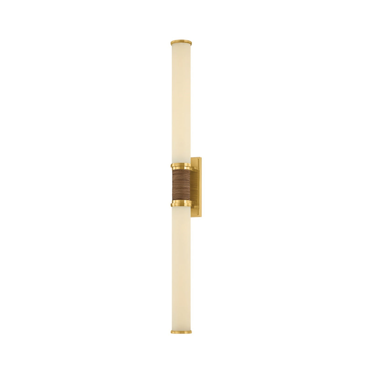 Hudson Valley Edwards Park 28in 2-Light Wall Sconce | Coastal Aged Brass and Opal Glass with Rattan | Bathroom & Vanity Light | Model 8328-AGB