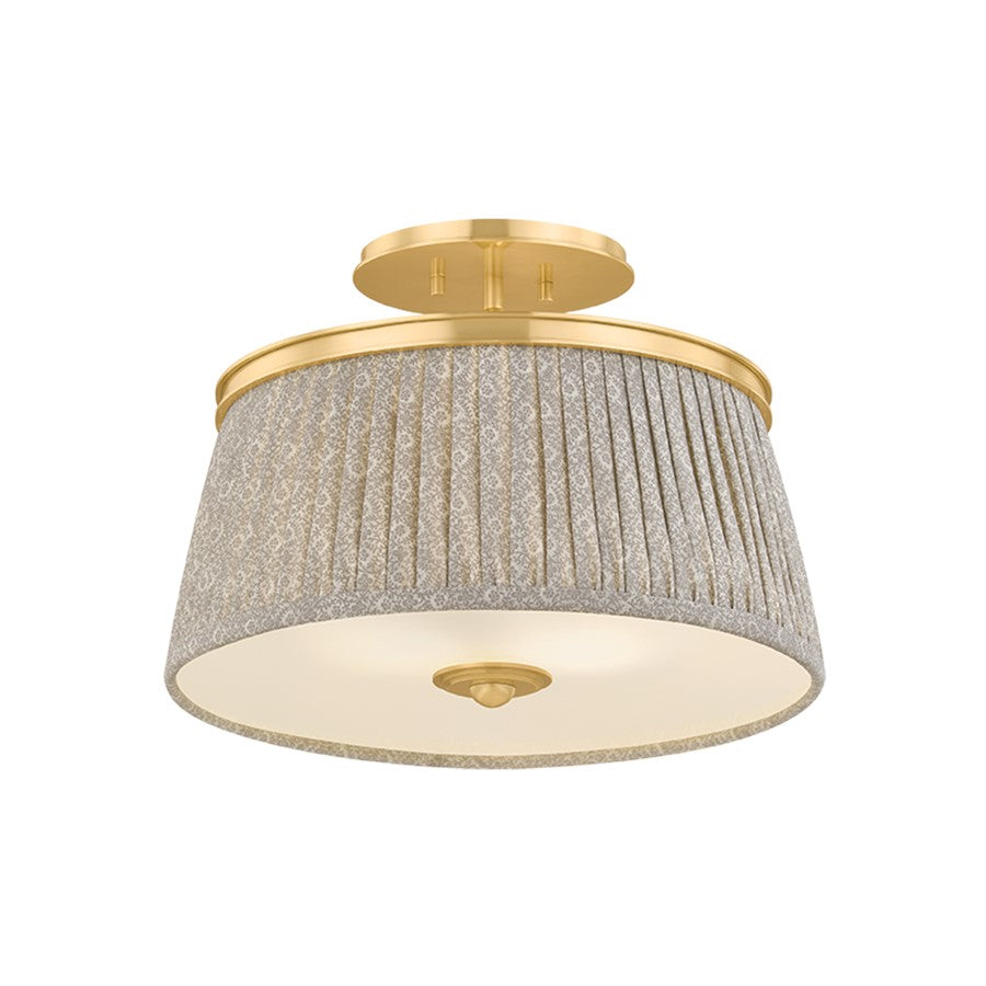 Hudson Valley Valeria 2Lt Semi Flush, Brass/Gathered Printed Cotton - 8517-AGB