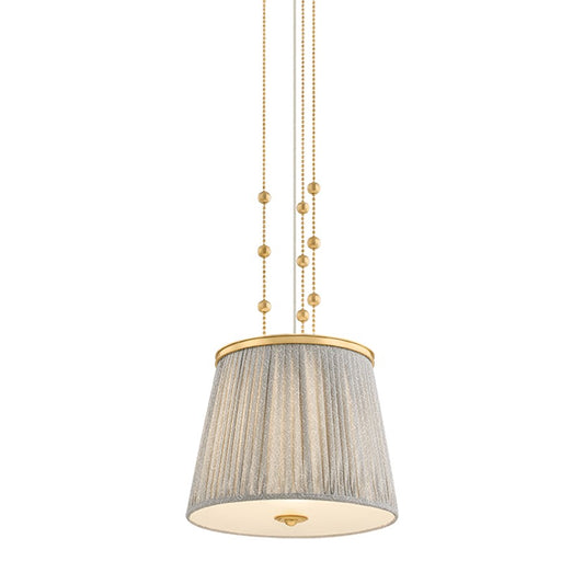 Hudson Valley Valeria 1Lt Pendant, Aged Brass/Gathered Printed Cotton - 8519-AGB