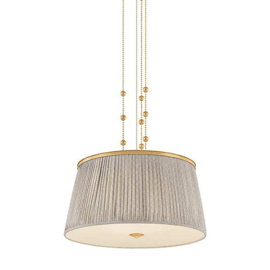 Hudson Valley Valeria 3Lt Pendant, Aged Brass/Gathered Printed Cotton - 8528-AGB