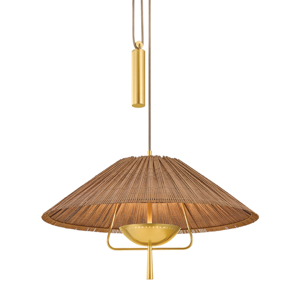 Hudson Valley Annadale 28in 1-Light Pendant | Transitional Aged Brass and Natural Woven Bamboo | Kitchen Island & Dining Room | Model 8741-AGB