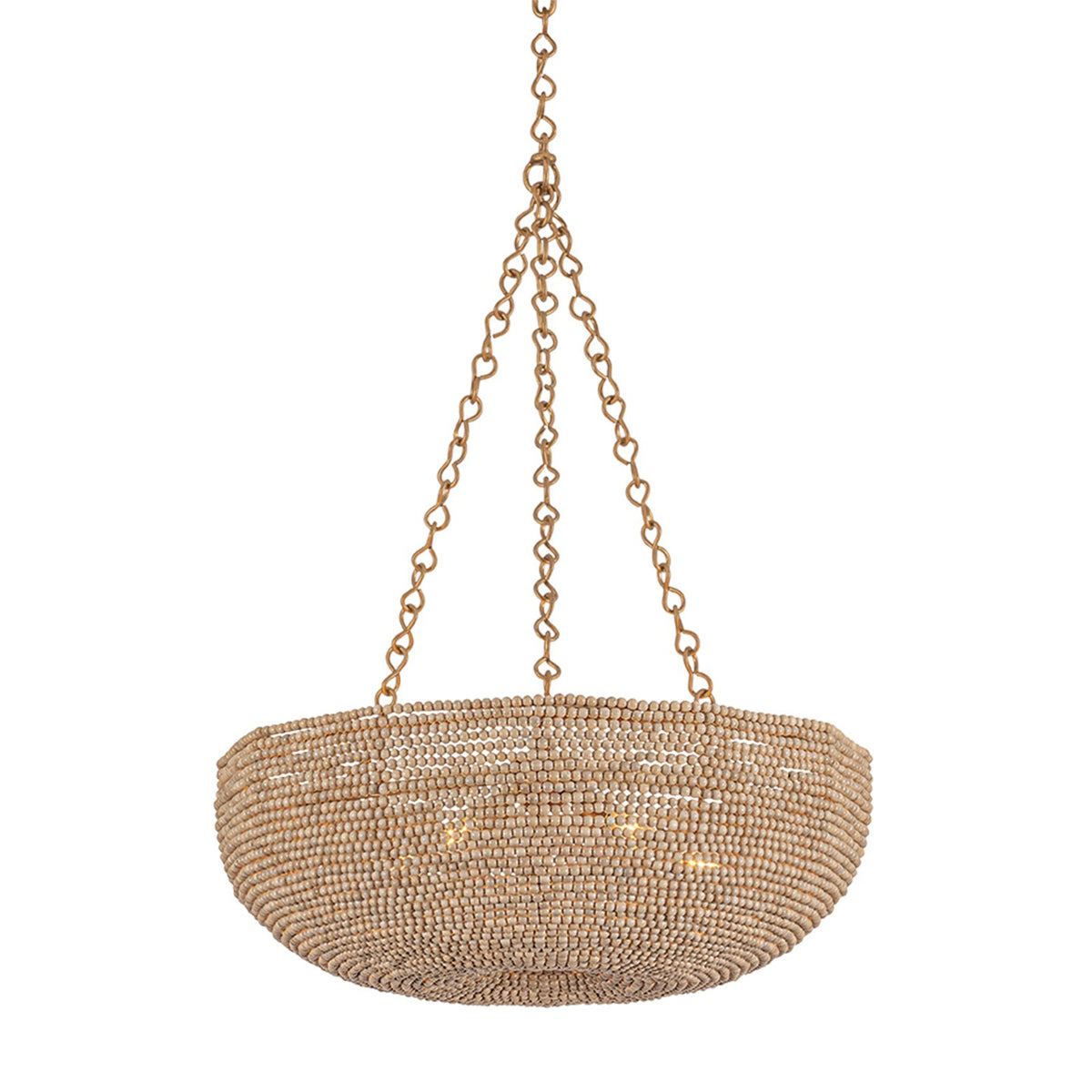 Hudson Valley Oliverea 24in 5-Light Chandelier | Coastal Patina Gold Leaf and Wood Beads | Dining Room & Bedroom | 24 x 24 in | Model 8805-PGL