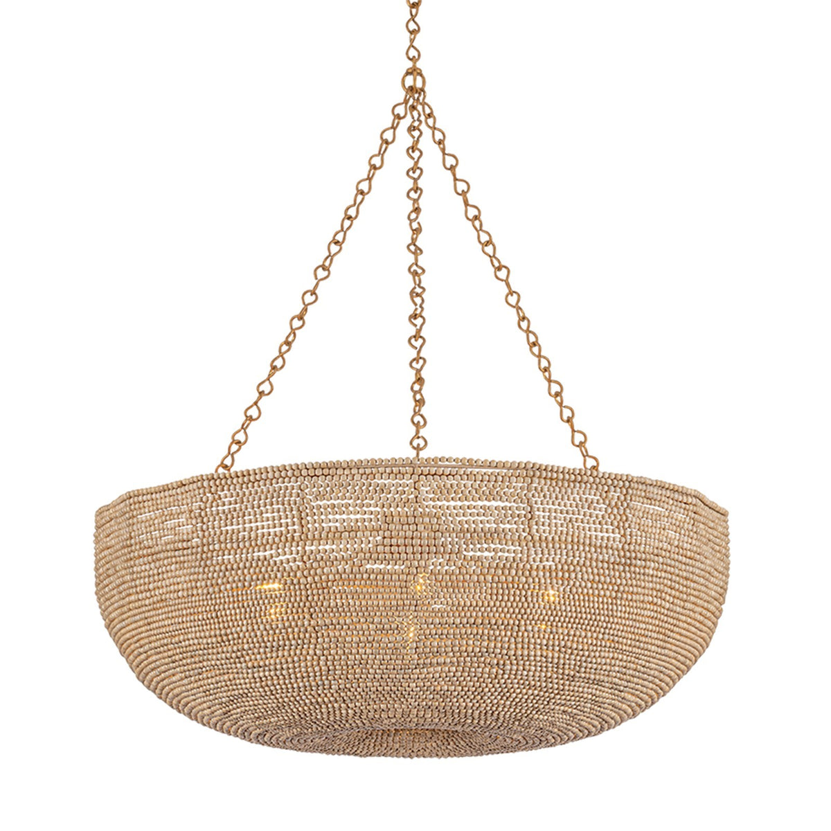 Hudson Valley Oliverea 36in 7-Light Chandelier | Coastal Patina Gold Leaf and Wood Beads | Dining Room & Foyer | 36 x 29 in | Model 8807-PGL