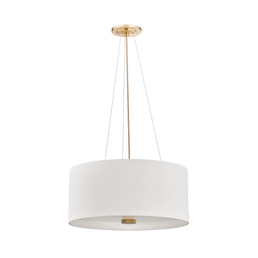 Hudson Valley Ashland 4Lt Pendant, Aged Brass/White Linen 1 - 8923-AGB