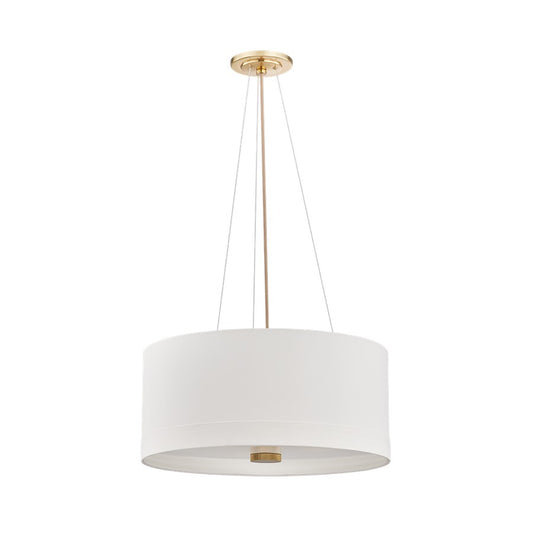 Hudson Valley Ashland 4Lt Pendant, Aged Brass/White Linen 1 - 8923-AGB