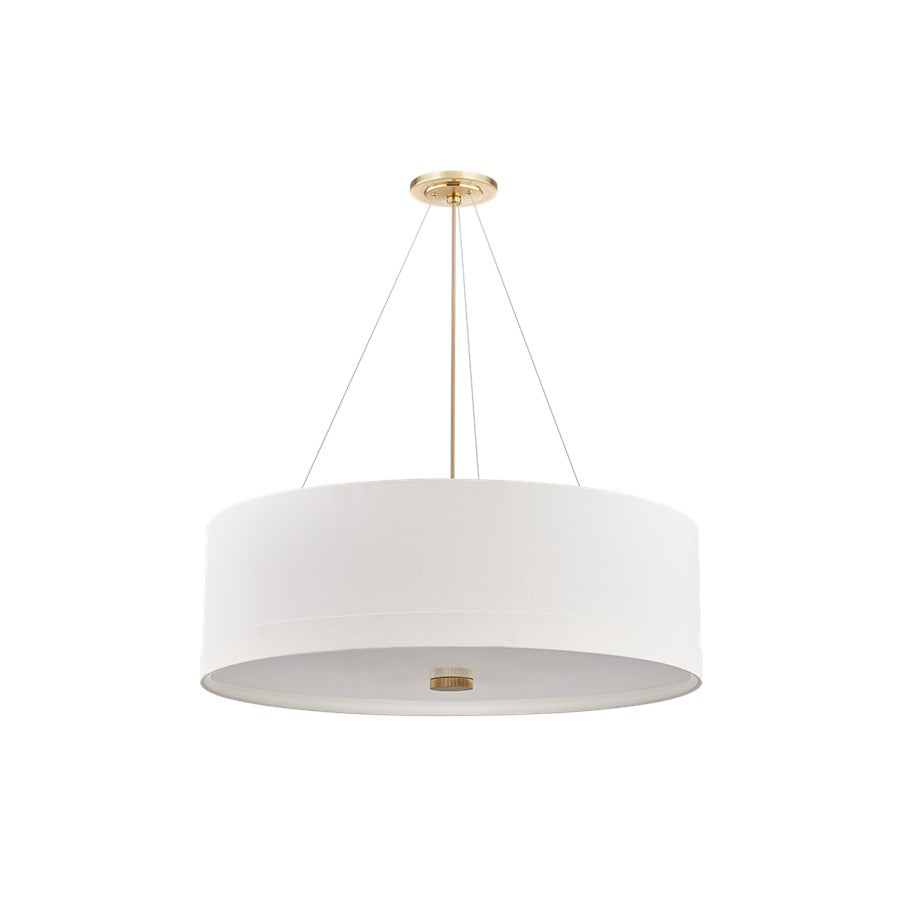 Hudson Valley Ashland 6Lt Pendant, Aged Brass/White Linen 1 - 8934-AGB
