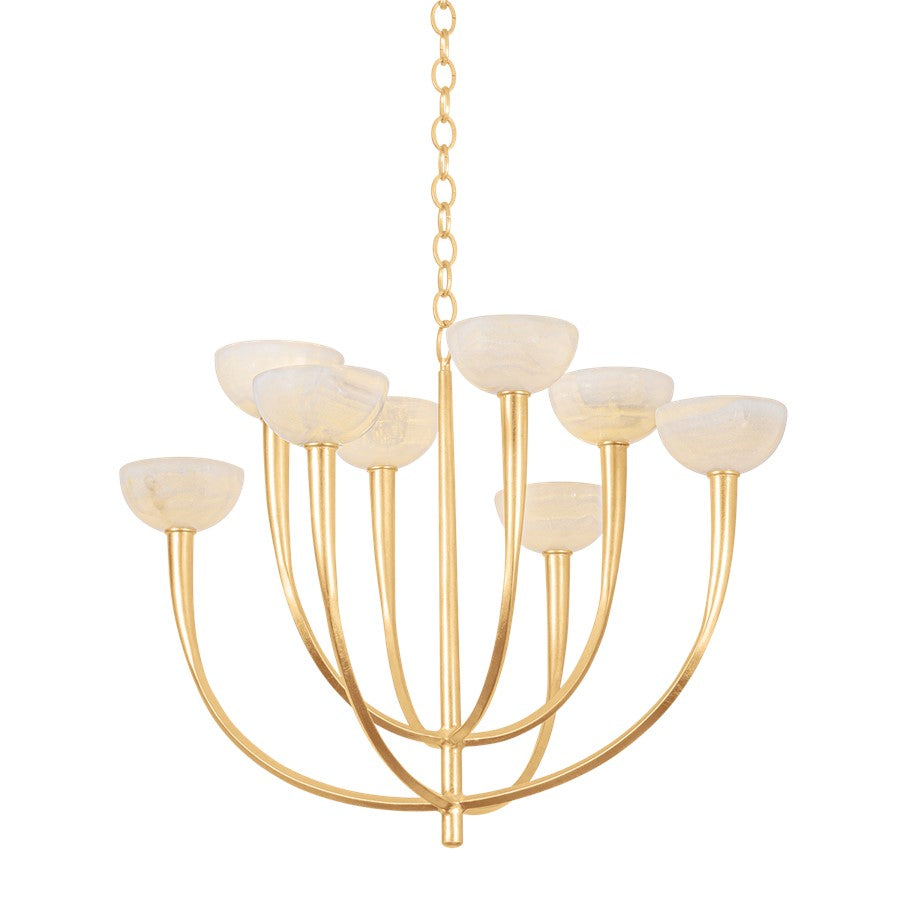 Hudson Valley Maywood 8Lt Chandelier, Vintage Gold Leaf/Onyx - 9034-VGL
